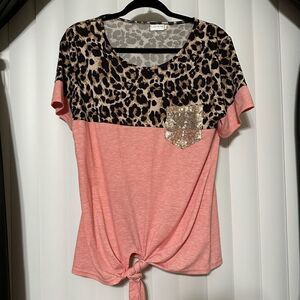 Locryz dusty pink with leopard print on upper top and rose gold sequenced front